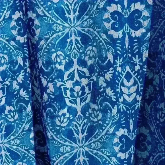 Womens L tunic boho cottage core hippie sheer blue white geo print blouse - Picture 4 of 7